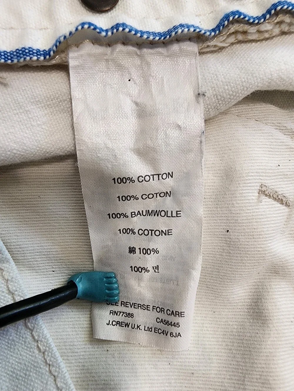 J.Crew 5 Pocket White Cotton Jeans Navy Contrast Stitch Button Front Fly 32 x 30